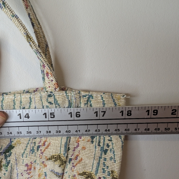 Vintage Floral Tapestry Tote Bag Purse - Beige, Yellow, Blue, Green OS - Picture 5 of 5